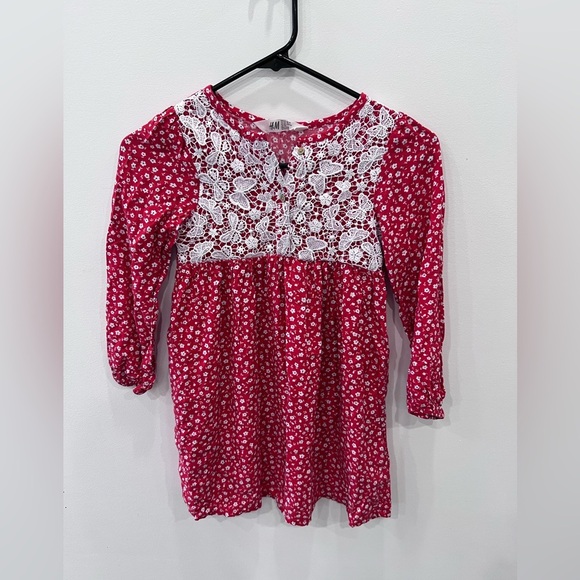 H&M Other - H&M Girls Red Floral Lace Dress Size 7/8 Boho Cottagecore Long Sleeve